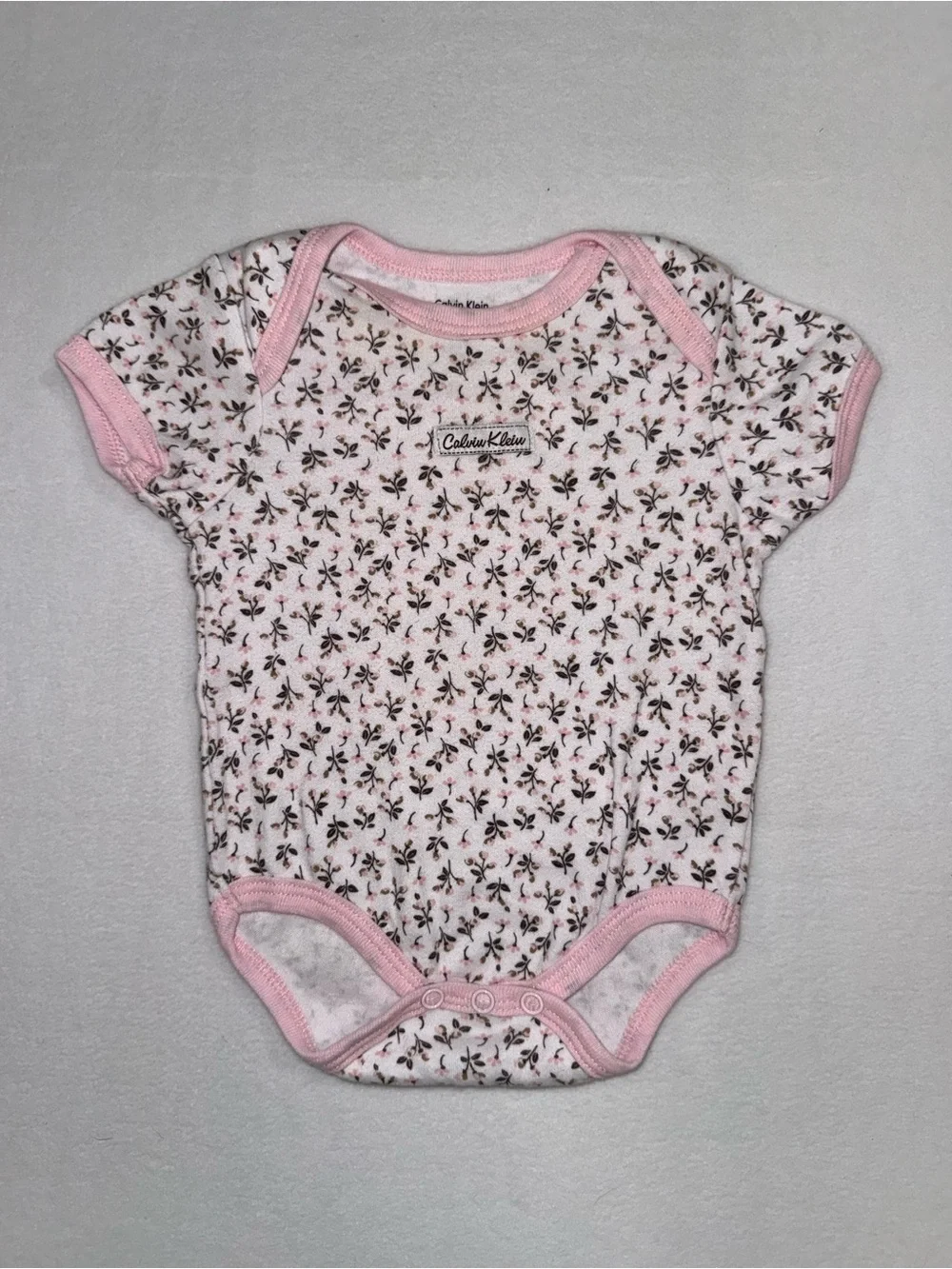 Lot of 2 Calvin Klein Baby Girls' Pink Floral One-Piece Bodysuit size 3 - 6 mth